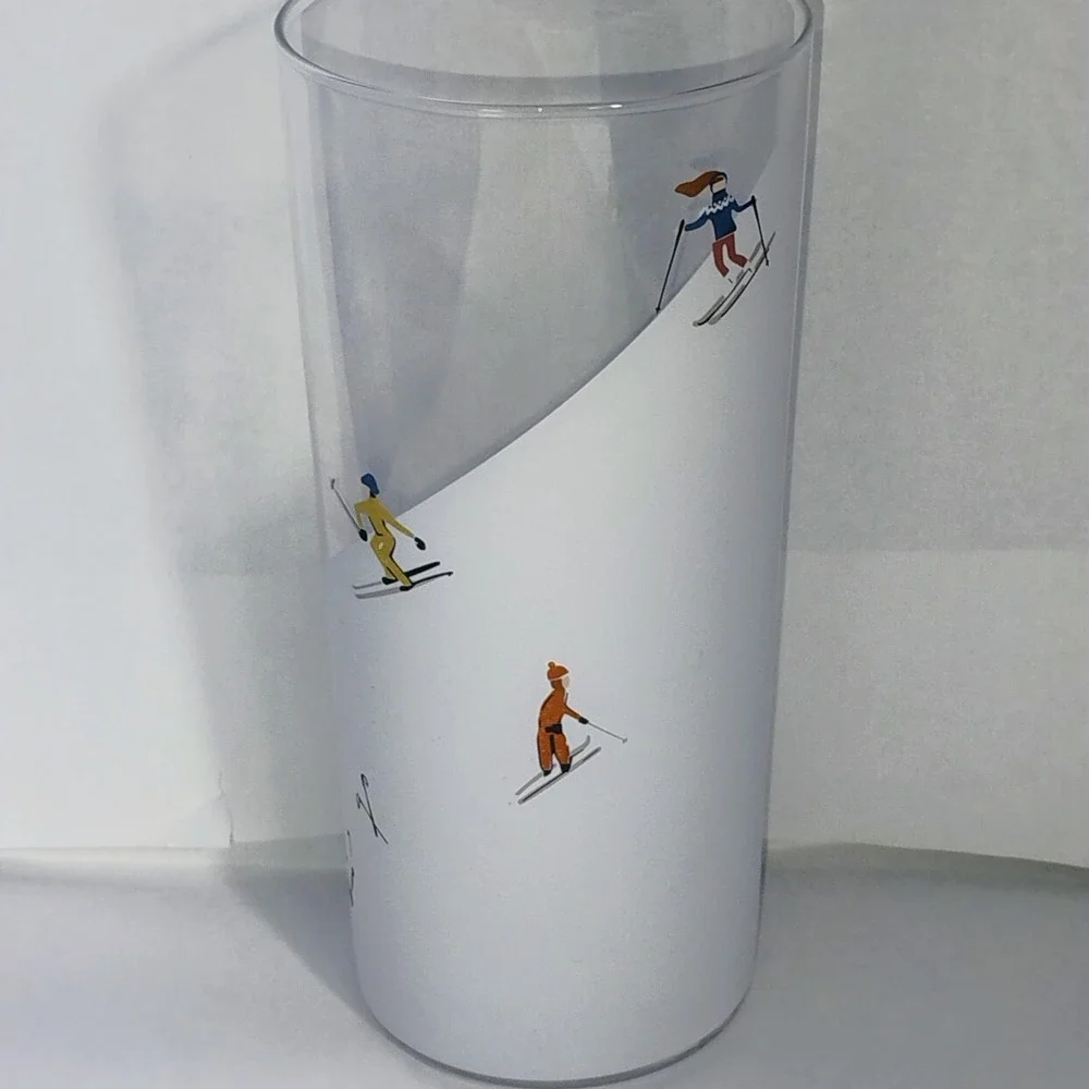 Winter Alpine Snow Skiers Highball Cocktail Glasses (4) 6.38 outside 5.63 inside